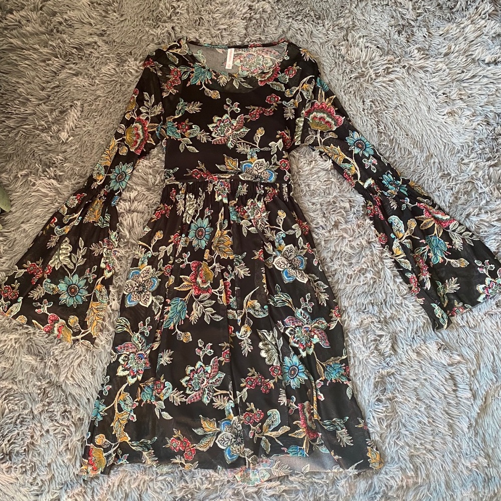 Floral Mesh Dress with Black slip underneath